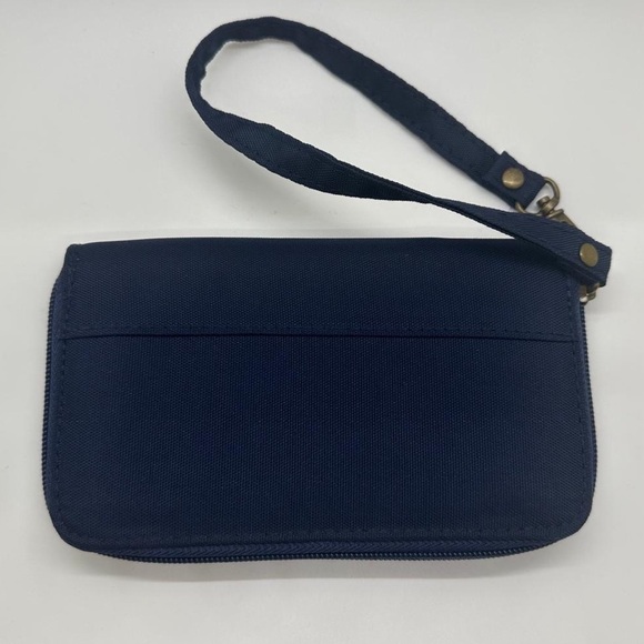 Travelon Zip Around Navy Blue Wallet Wristlet 4x6.5” Coin Section on Outside EUC - Picture 2 of 9